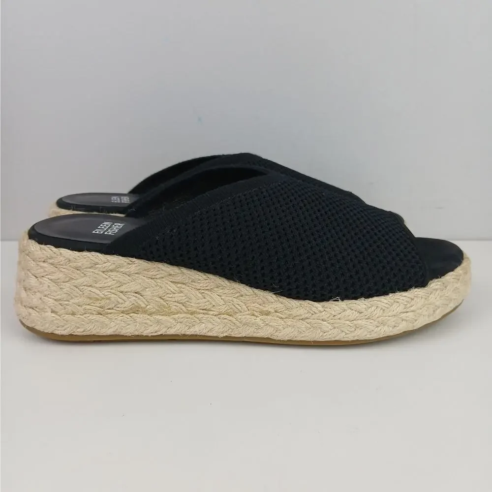 Eileen Fisher SZ 9.5 Tali Recycled Stretch Knit Espadrille Wedge Sandals